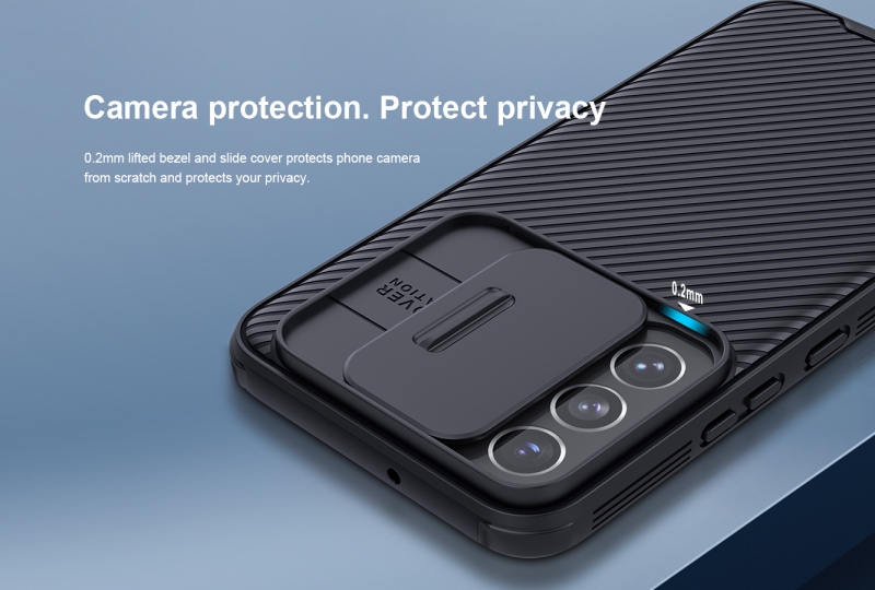 Ốp Lưng Samsung Galaxy S22 Plus Chính Hãng Nillkin CamShield thiết kế dạng camera đóng mở giúp bảo vệ an toàn cho Camera của máy, màu sắc đen huyền bí sang trọng rất hợp với phái mạnh.